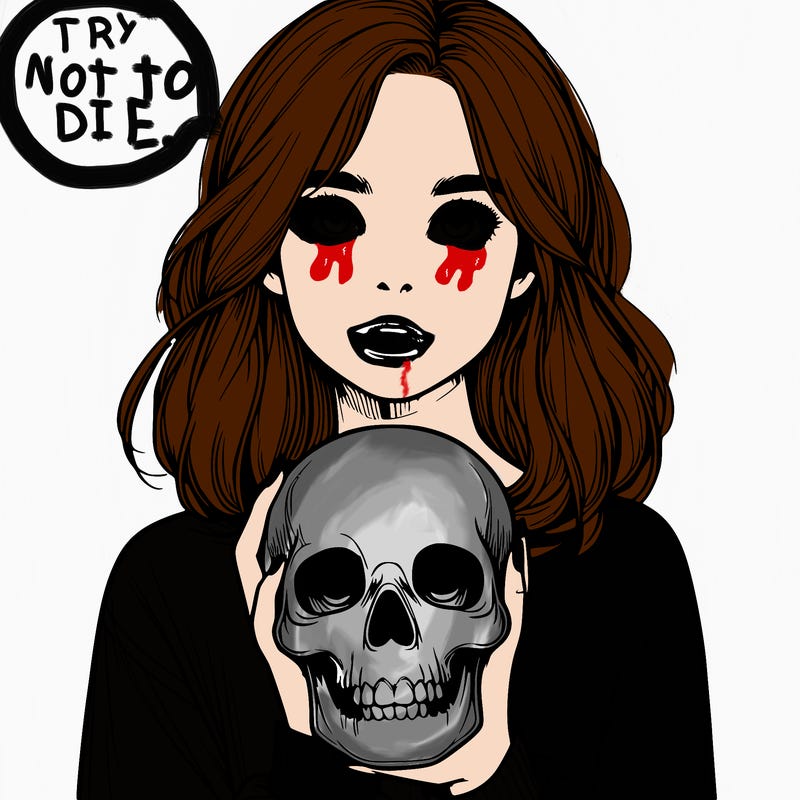 realistic girl holding a skull