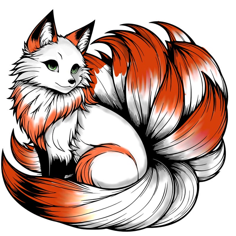 realistic detailed 9 tailed anime fox
