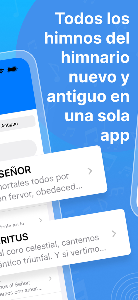 Himnario Nuevo Y Antiguo - Spanish Adventist hymnal app showing new and old hymns in one interface