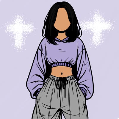 realistic girl faceless with baggy pants and a crop top