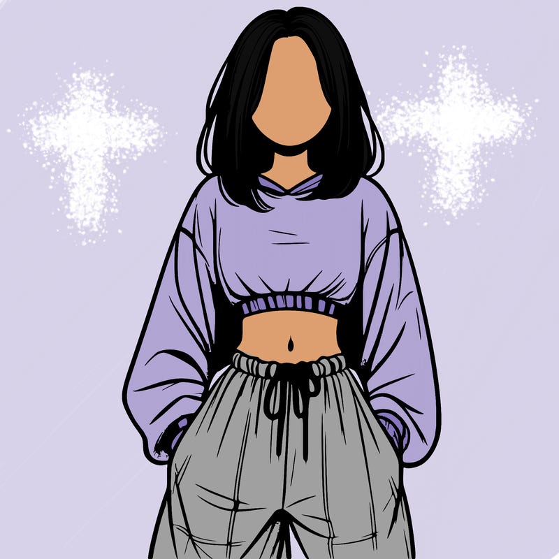 realistic girl faceless with baggy pants and a crop top