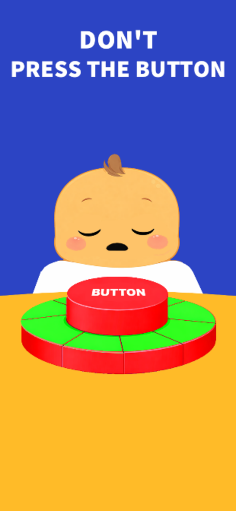 Don't Wake Baby: Button Game - Un bebé de dibujos animados durmiendo encima de un gran botón rojo con la instrucción "No Presiones el Botón"