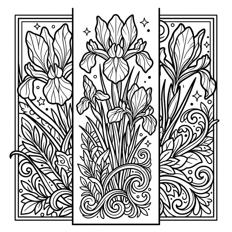 Discover the beauty of Dutch Irises with this unique coloring bookmark template. Perfect for avid readers and flower lovers, this intricate design offers a calming and creative escape.