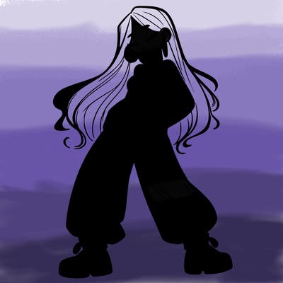 girl in baggy pants crop top and long hair