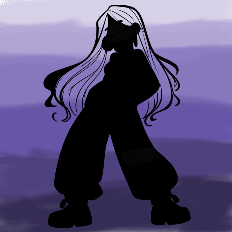 girl in baggy pants crop top and long hair