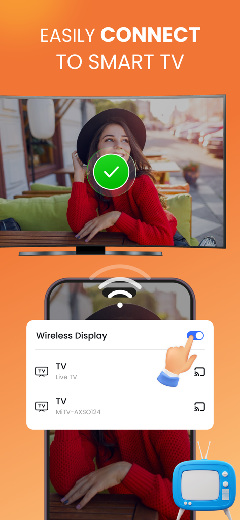 Smartphone screen mirroring to a smart TV displaying a photo.
