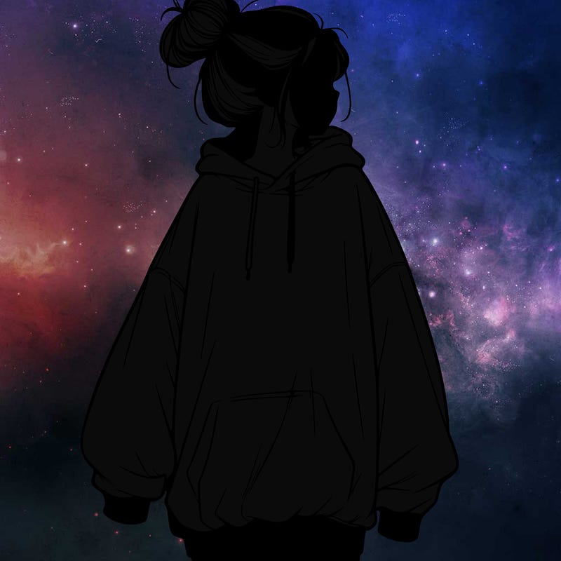 realistic girl with a oversized sweatshirt on and a bun
