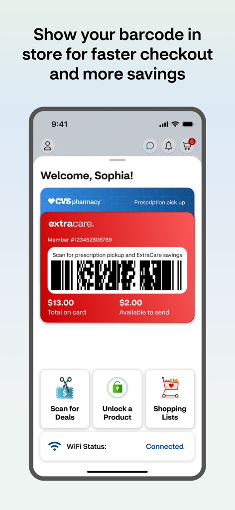 CVS Health - CVS Health app screen showing an ExtraCare digital rewards card with a barcode for faster checkout