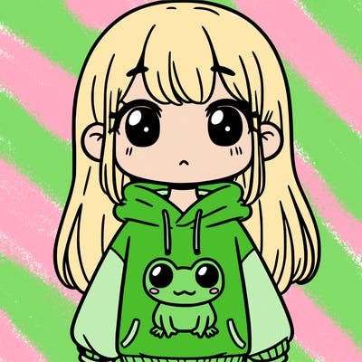 girl wearing frog sweatshirt