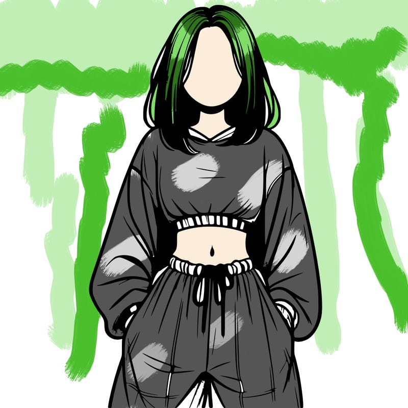 realistic girl faceless with baggy pants and a crop top