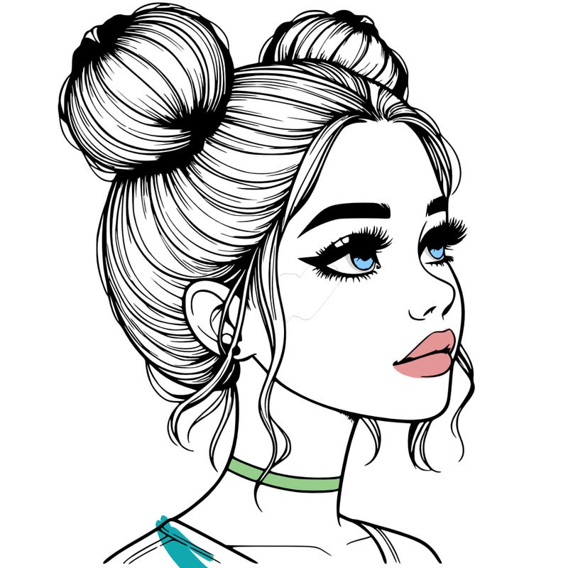 realistic girl with buns on the top of her head
