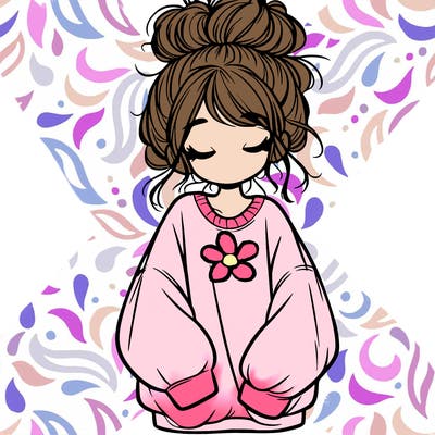 girl with baggy sweatshirt and messy bun