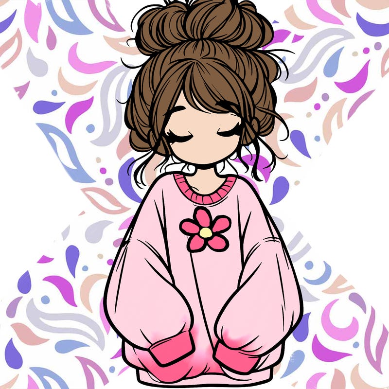 girl with baggy sweatshirt and messy bun