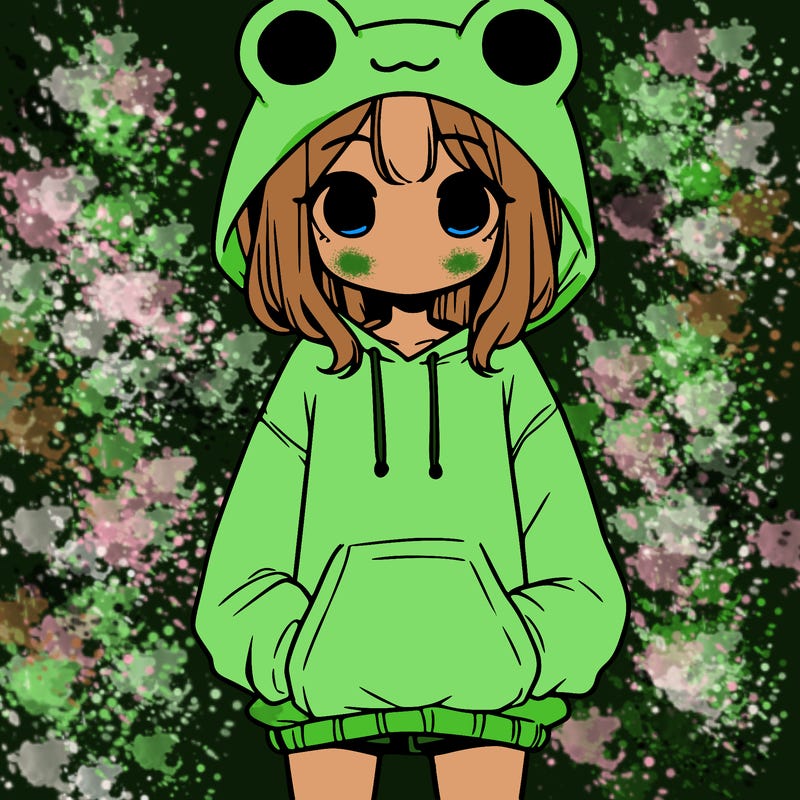 girl with baggy sweatshirt and frog hood