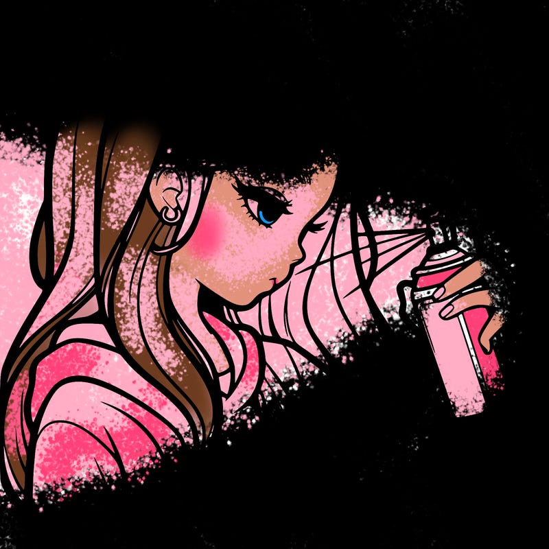 a realistic girl spray painting