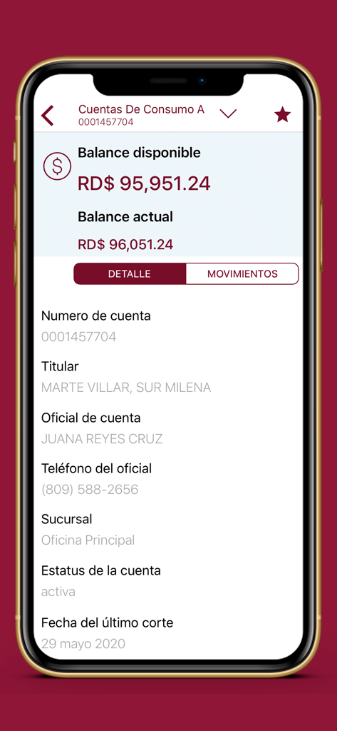Aplicación móvil ADAP en Línea mostrando el saldo y detalles de la cuenta de ahorros dominicana