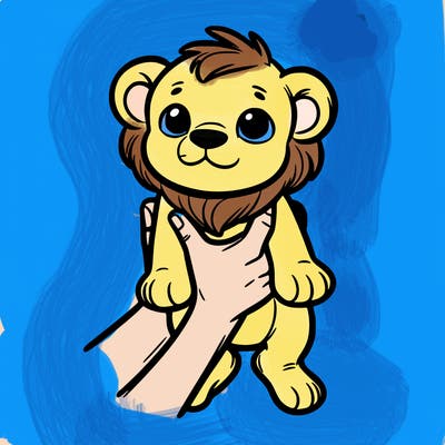 baby lion being held up
