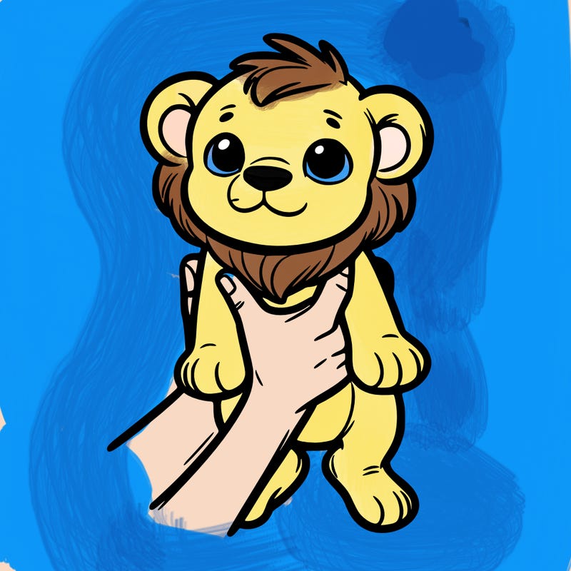 baby lion being held up