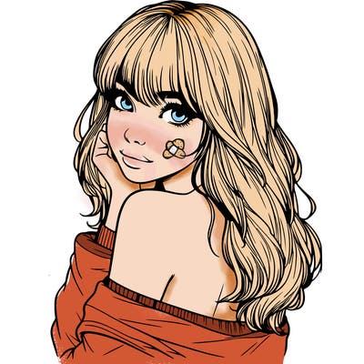 realistic girl with bangs looking over her shoulder