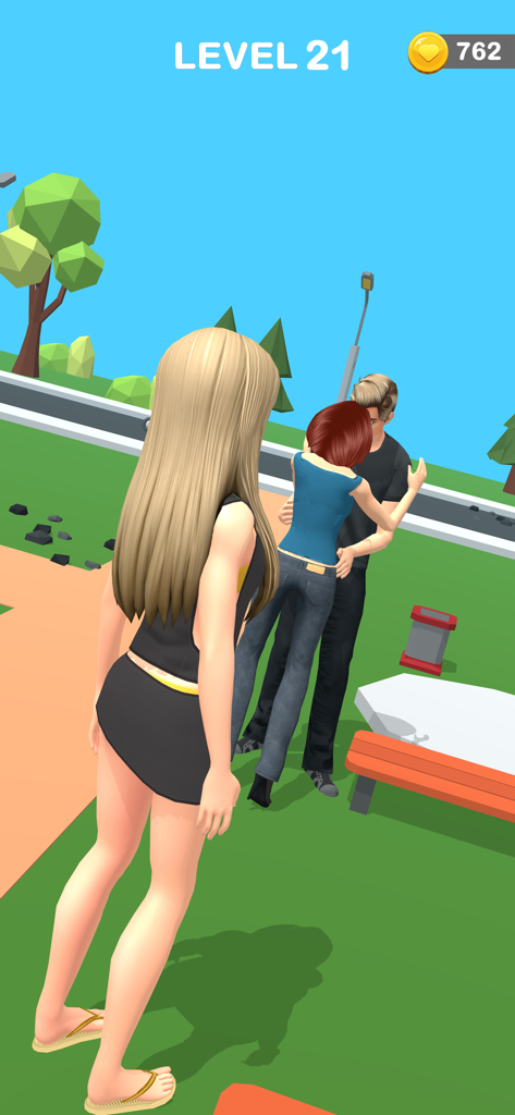 A woman catches her partner with another woman in a 3D relationship simulation game.