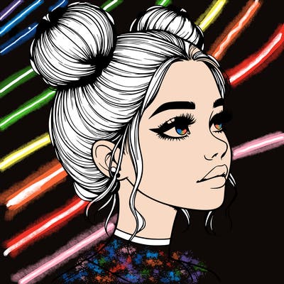realistic girl with buns on the top of her head