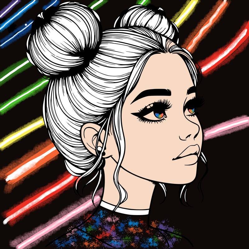 realistic girl with buns on the top of her head