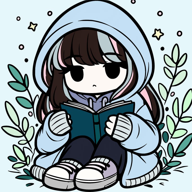 girl in oversized hoodie reading a book