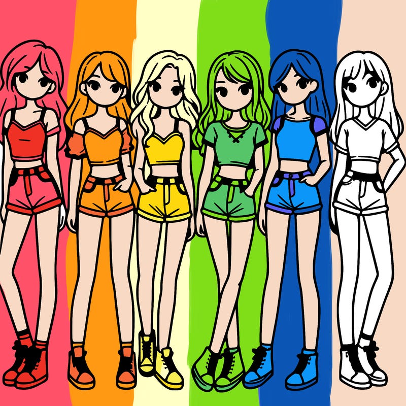 a group of girls wearing crop tops and shorts