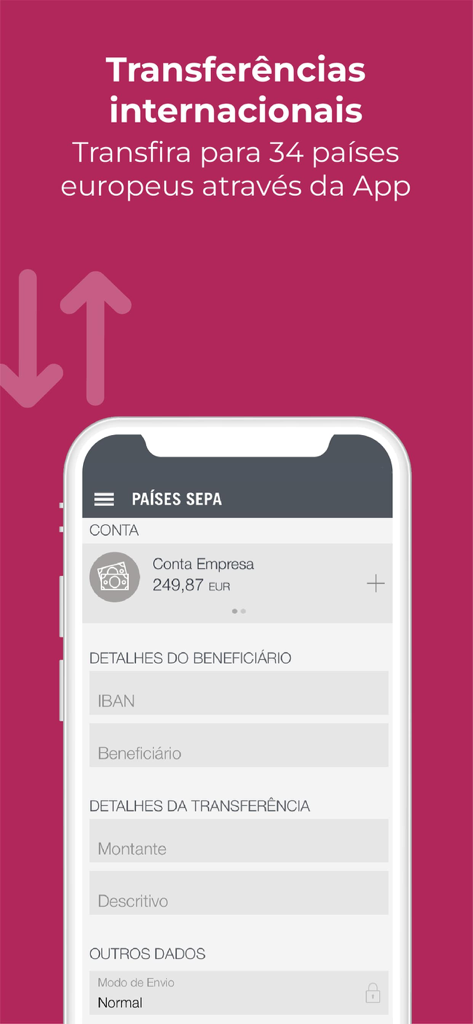International SEPA transfer interface on the M Empresas business banking app