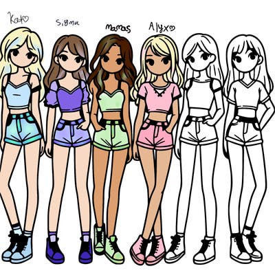 a group of girls wearing crop tops and shorts