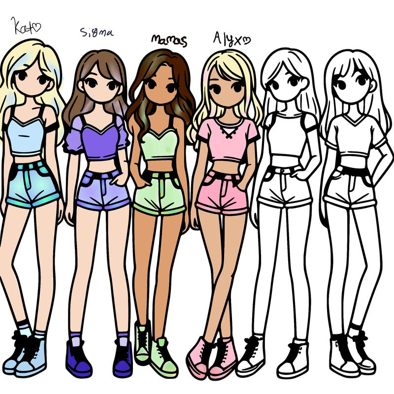 a group of girls wearing crop tops and shorts