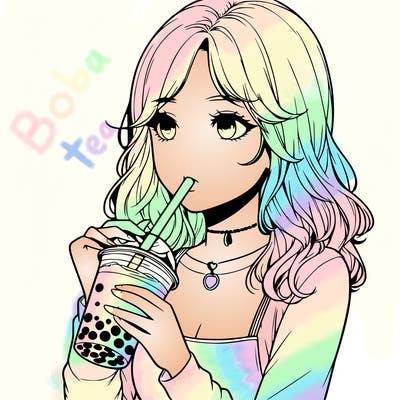 realistic girl drinking boba tea