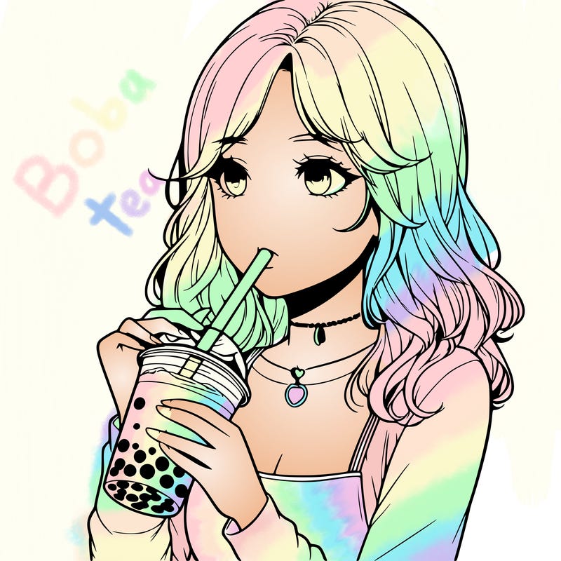 realistic girl drinking boba tea