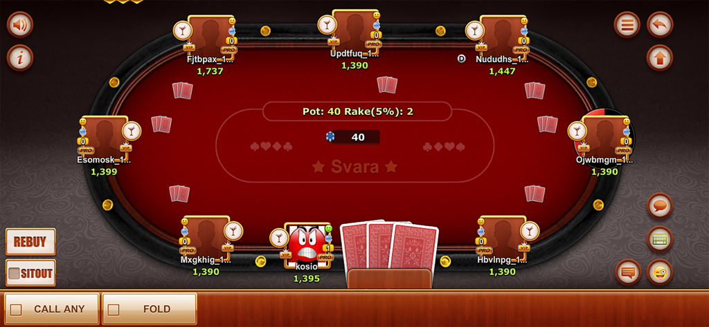 Online Svara Kartenspiel-Tisch mit mehreren Spielern und Wettoptionen