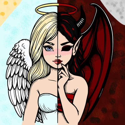 realistic angel half demon