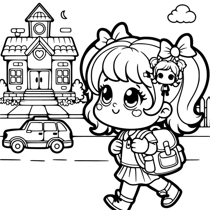 little girl walking to school