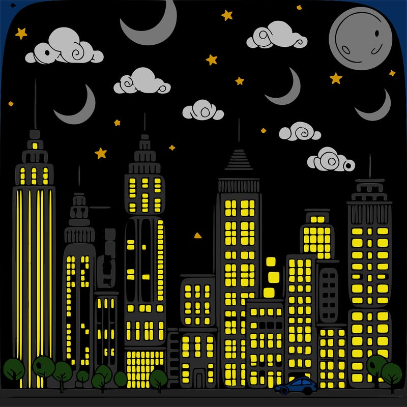 city with buildings and night sky