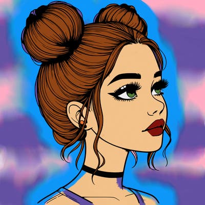 realistic girl with buns on the top of her head