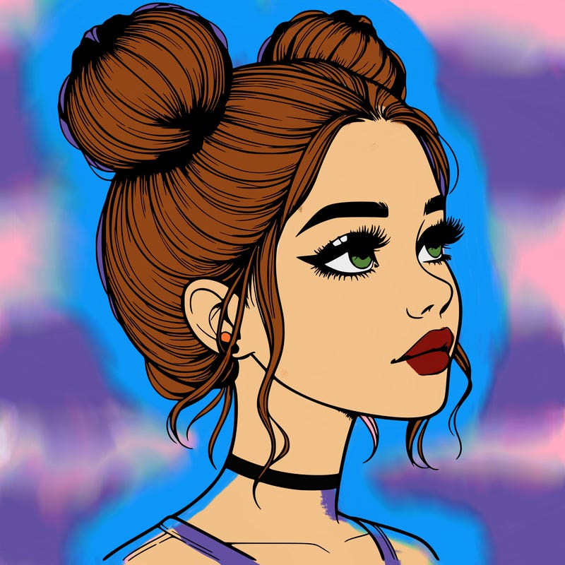 realistic girl with buns on the top of her head