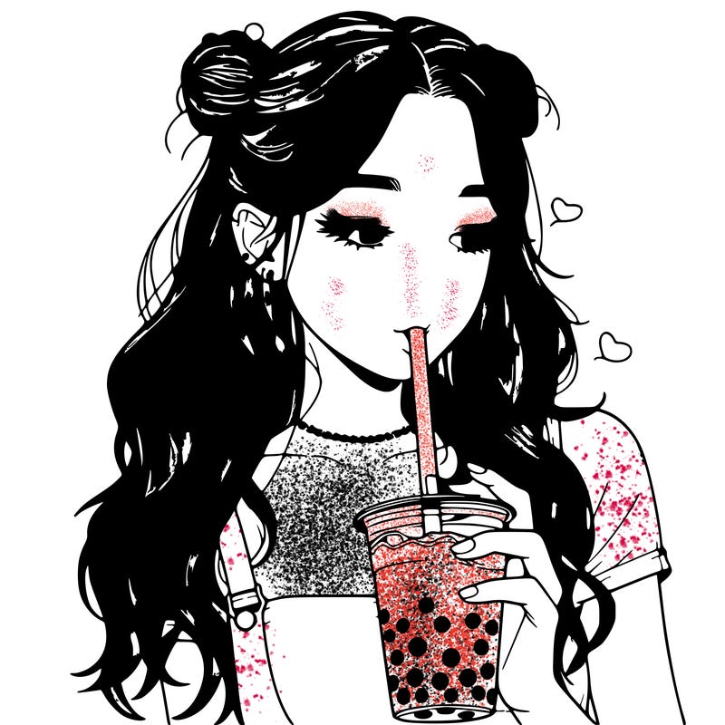 aesthetic realistic girl with boba