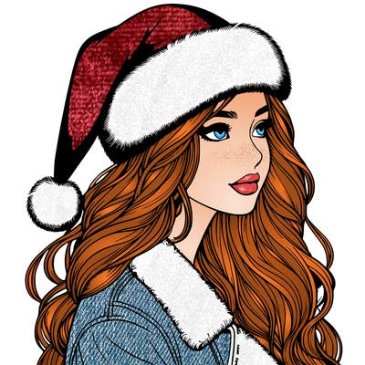 realistic girl in santa hat
