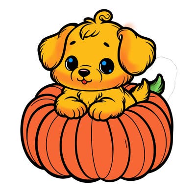 cute little puppy in a pumpkin