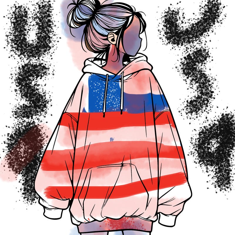 realistic girl with a oversized sweatshirt on and a bun