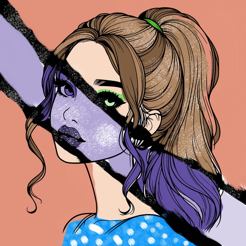 realistic girl with a ponytail on her hair and lips