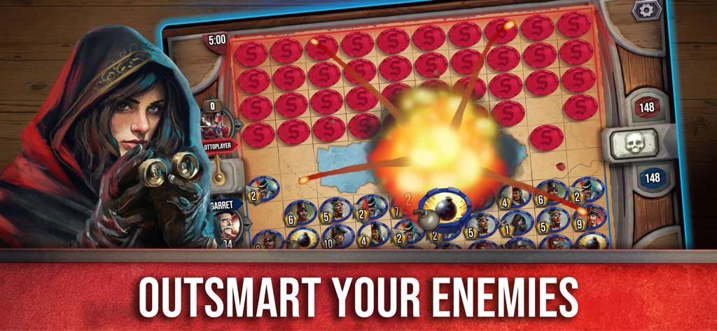 Stratego® Online - Gameplay of Stratego Online showing a tactical board game battle with unit pieces and an explosion effect