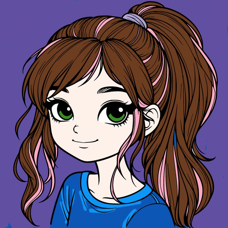 realistic girl with ponytail