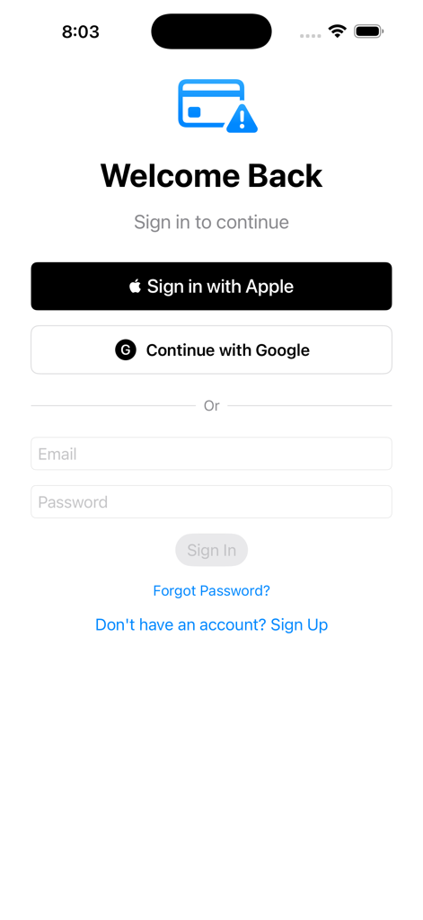 DivvyTrip - DivvyTrip login screen with options to sign in with Apple, Google, or email.