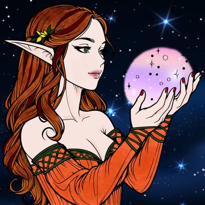 realistic elf girl doing magic