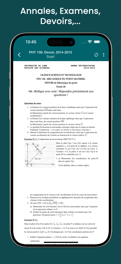 Virtual School - Virtual Schoolモバイルアプリインターフェイスに表示される物理試験用紙。