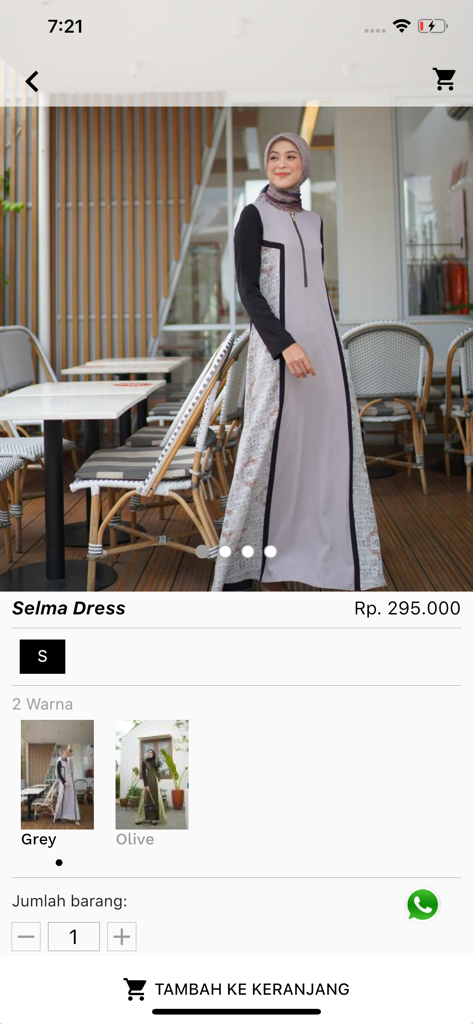 ZB - Product page of ZB app showcasing the Selma Dress for modest fashion.